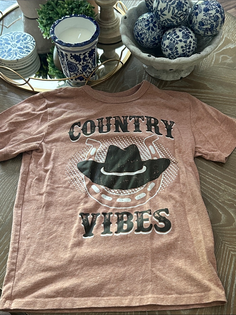 Western Cowboy Hat & Horseshoe Country Vibes Kids Graphic Tee Shirt